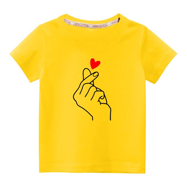 Penkiiy T-shirt en Coton pour Tout-Petits Garçons Filles Mode Mignon Col Rond Imprimé Saint-Valentin Manches Courtes 3-4 Ans Jaune