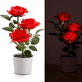 thumbnail image 1 of Lanterne à 3 Roses à DEL Solaire, Lampe de Table en Pot à 3 Têtes à DEL, Veilleuse, 1 of 3