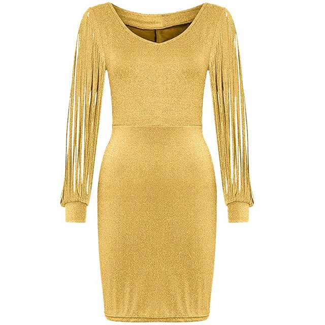 Pompotops Mode Femmes Robe Aguichant à Manches Longues Robes Formelles Col en V Paillettes Fête Bureau Robes et Robes de Soirée