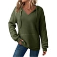 thumbnail image 2 of Xdegoge Womens Hoodies Sweatshirts Oversized Sweatshirts Ribbed Knit Long Sleeve Drawstring V Neck Casual Pullover Sweatshirt Hooded Tops Plus Size Fall Winter Clothes with Pockets Army Green M, 2 of 9