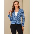thumbnail image 3 of INSPIRE CHIC Blazer à Rayures pour Femme à Revers Cranté, Manches Longues, Boutonné, Bleu Blanc TP, 3 of 5