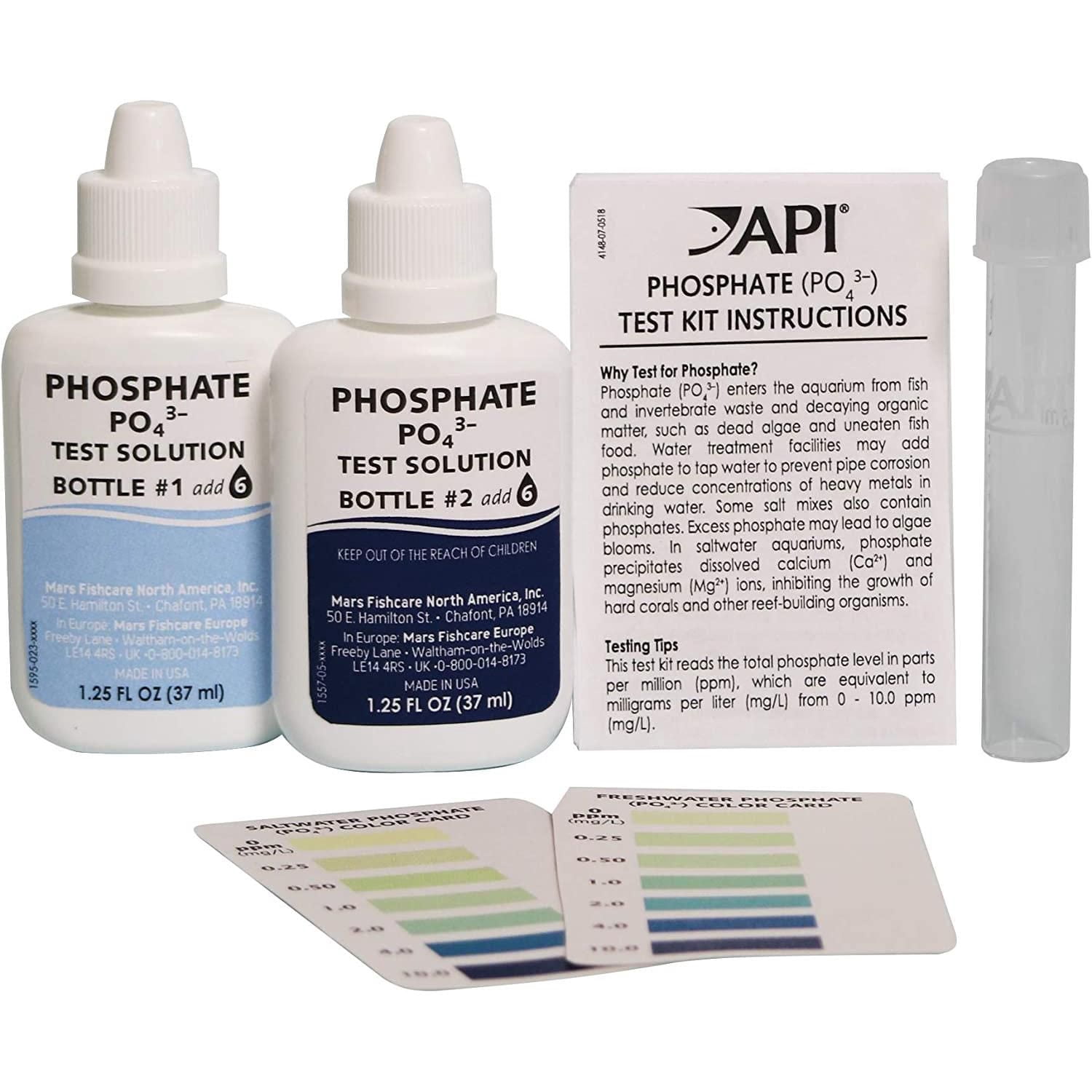 Kit de test de phosphate API pour aquariums d'eau douce et d'eau de mer (150 tests)