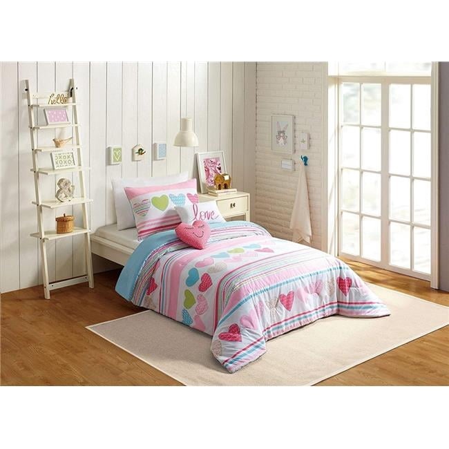Peking Handicraft A010917PKEAS Daphne Twin Size Comforter Set, Pink - 4 Piece