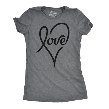 Womens Love Cursive Heart Design Cute Graphic Novelty Valentines Day T shirt (Dark Heather Grey) - 3XL
