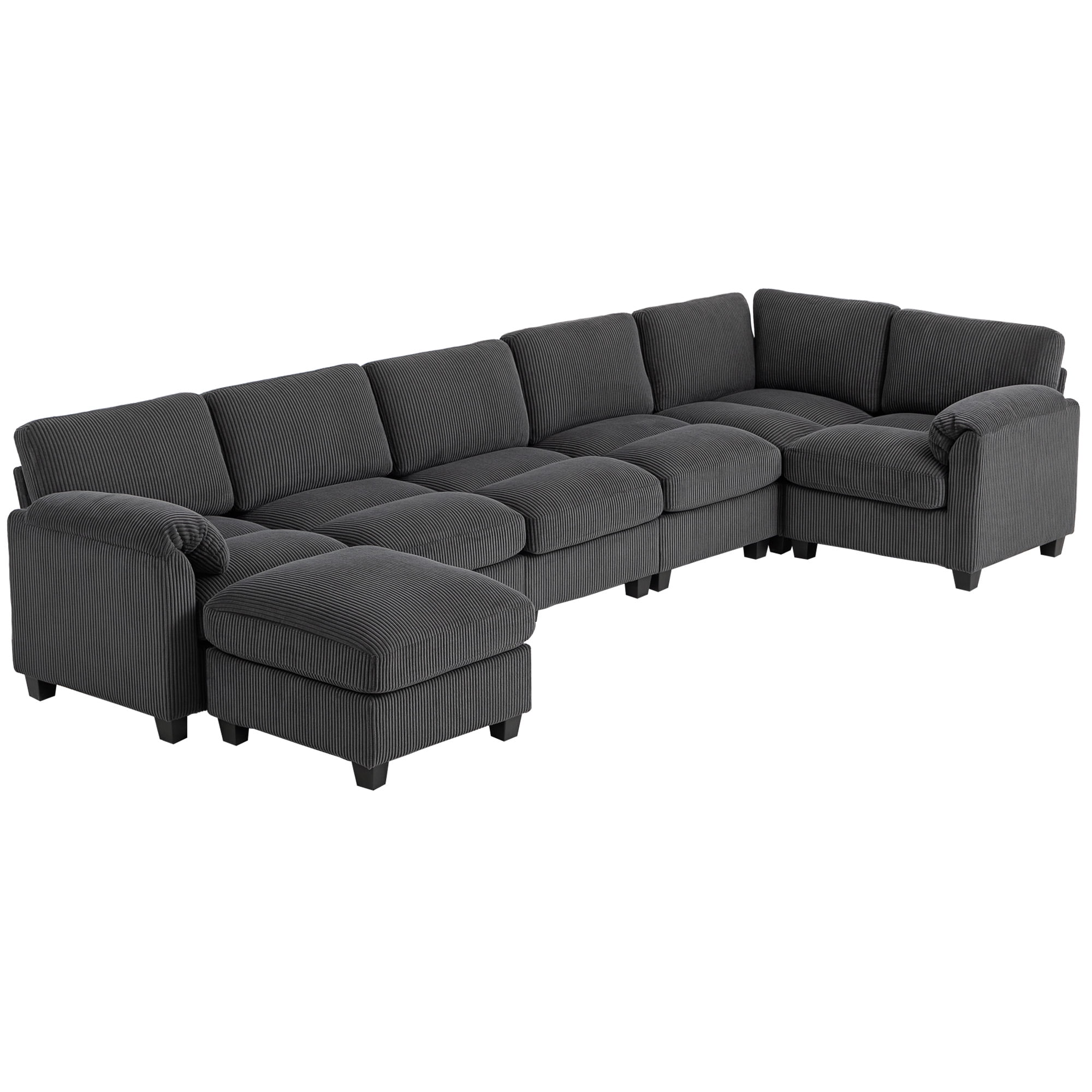 HOMCOM U-Shaped Sectional Couch, Modular Corduroy Sofa with Thicken Arm