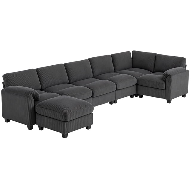 CoSoTower Modular Sectional Sofa, Oversized U-Shaped Couch with Spring Cushion, Corduroy Sofa for Living Room, Charcoal Grey