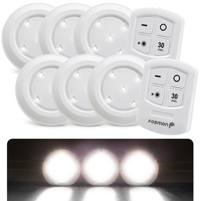 Fosmon Lumière de Rondelle Sans Fil à DEL, Lot de 6 avec Télécommande, Éclairage sous Armoire pour Cuisine, Garde-Robe, Chambre, Salle de Bain