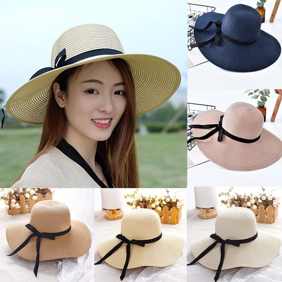 Wide Brim Hat Women New Women Ladies Floppy Beach Sun Foldable Cap Summer Wide Brim Straw Hat