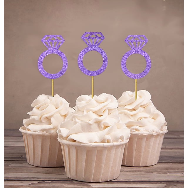 Darling Souvenir| Wedding Engagement Ring Cupcake Toppers| Party Dessert Decorations - Pack Of 20