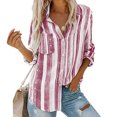 thumbnail image 3 of Cameland Blouses Mode pour Femmes Col en V Rayé Manches Retroussables avec Poche Chemise Ample, 3 of 6