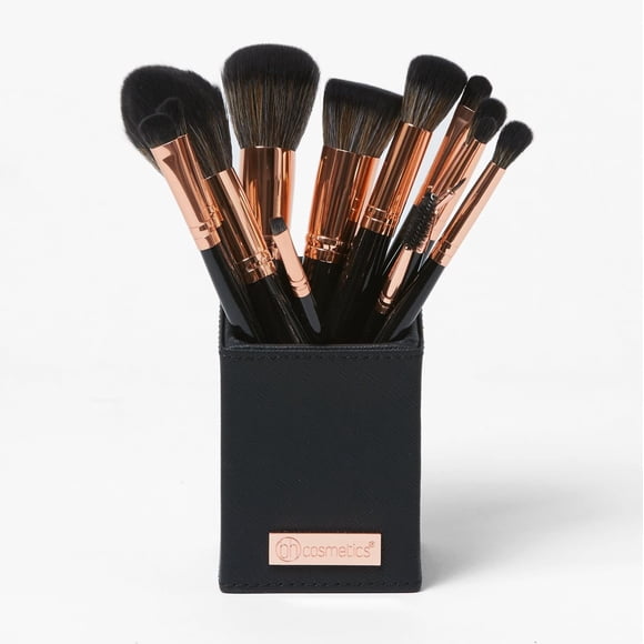 BH STUDIO PRO Ensemble de Pinceaux de Maquillage, BH Signature Or Rose 13 Pcs avec Support (Noir)