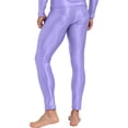 thumbnail image 3 of YUUMIN Men's Shiny Compression Pants Oil Glossy Stretchy Workout Sports Base Layer Trousers Light Purple L, 3 of 5
