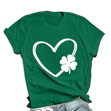 QIPOPIQ T-Shirts à Manches Courtes pour Femmes à Col Rond T-Shirts de la Saint-Patrick T-Shirt Vert Trèfle T-Shirts Cœur Hauts Amusants T-Shirt Tunique Hauts T-Shirts de Fête T-Shirts Graphiques Aubaines