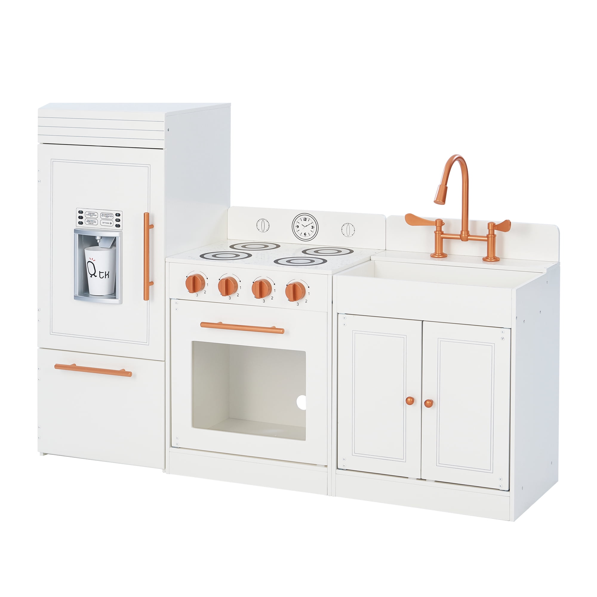 Teamson Kids Ensemble de Cuisine de Jeu en Bois Design Modulaire Moderne Blanc/or Rose