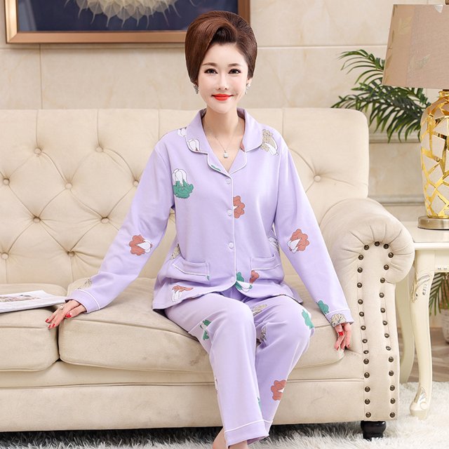 REDHOTYPE Pyjama de Mère Femmes Printemps et Automne Manches Longues Grande Taille Nouvelle Mode Floral Coton Homewear Set