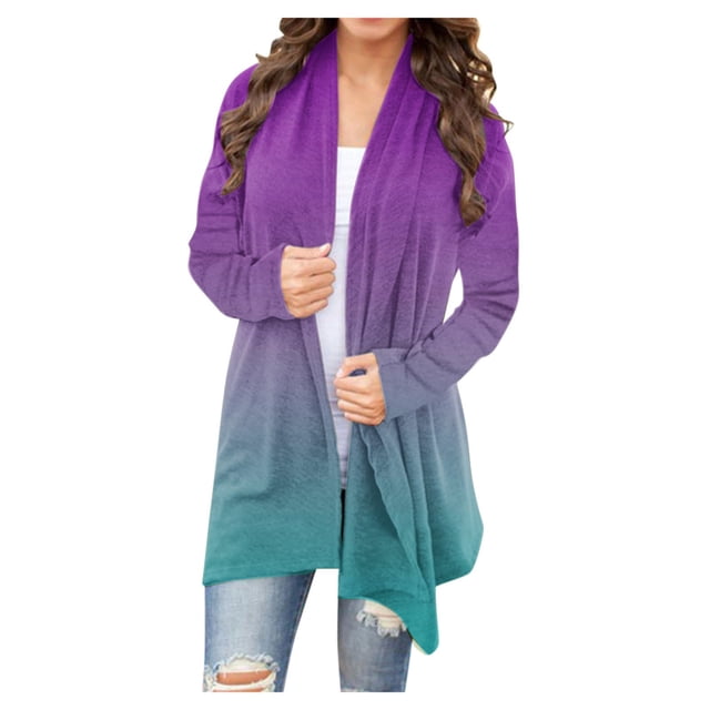 Yuyuzo Long Cardigan pour Femmes Couleur Dégradée Ouvert à l'Avant Hauts Drapés Automne Hiver Cardigan Décontracté