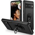 thumbnail image 1 of KOMI for Google Pixel 6 Case with Screen Protector, Built in 360 Adjustable Ring Kickstand Military Protective Armor ShockProof Cover - Black, 1 of 5