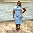 thumbnail image 3 of HAHDAXIA Women Fashion Peplum Bodycon Short Sleeve Bow Club Ruffle Pencil Party Dress, 3 of 5