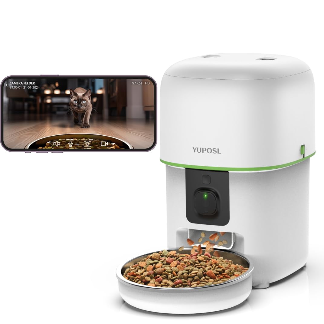 Yuposl Automatic Cat Feeder with Camera, 5G WiFi Cat Food Dispenser App ...