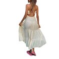 thumbnail image 4 of Kmbangi Robe Midi Cami d'Été pour Femmes Couleur Unie Bretelles Spaghetti Dos Nu Tie-Up Partie Beach A-line Robe, 4 of 7