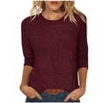 thumbnail image 1 of Penkiiy Hauts pour Femmes Manches 3/4 Col Rond Blouses Décontractées TG Vin, 1 of 6