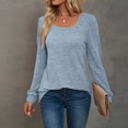 thumbnail image 4 of CHUANK Chemise Longue Cache-Ventre Fluide à Col Rond Unie à Manches Longues Hauts Grande Taille pour Femmes Chic Tunique Confortable à Porter avec des Leggings Bleu TTG, 4 of 5