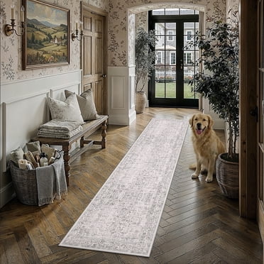BERTHMEER 2'x6' Runner Rugs for Hallway Entryway Bathroom Bedroom Kitchen Non Slip Washable Vintage Oriental Traditional Runner Rugs,Gray