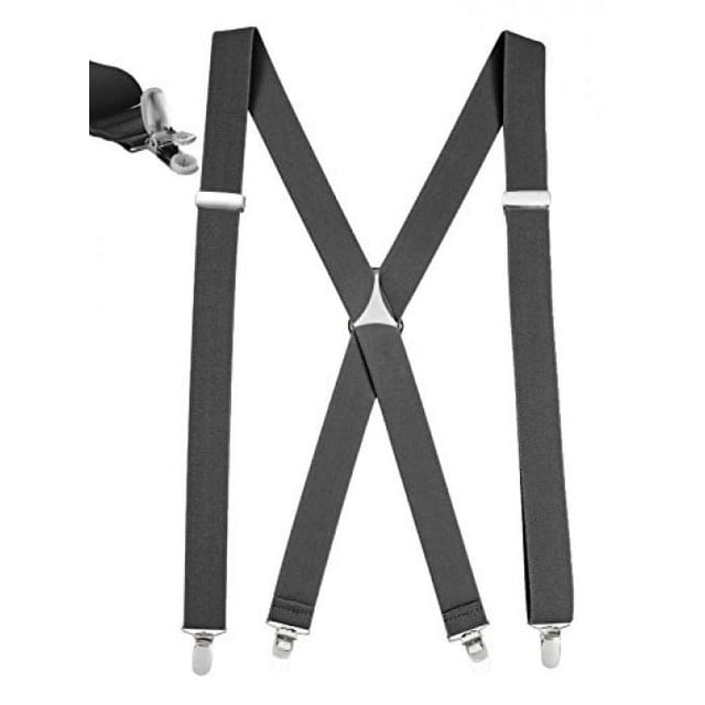 Mens Elastic X Back No Slip "Pin Clip" Straight Clip Suspenders - Grey (Regular, 46" Long)