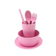 thumbnail image 2 of 6-Piece Reusable Tableware Set, Eco-Friendly Straw Material Heat-Resistant Portable Cutlery, Stackable Bowl Cup Spoon Fork Chopsticks for Home Travel Camping, Pink, 2 of 6