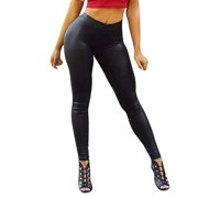 Ketyyh-chn99 Ladies Leggings Yoga Pants Women Flare Women's Leather Bottom Pants Bomb Slim Nine-minute Pants Black,2XL