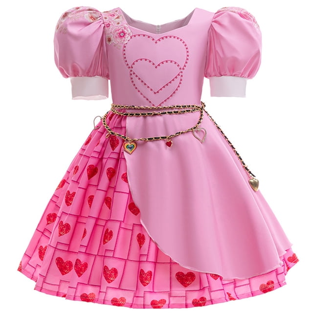 Kawell Costume de Bridget pour Filles Halloween Enfants Princesse Ascension Robe Cœur Rouge Rose avec Perruque Vêtements Tenue