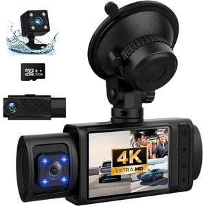 Dash Cam, 3 Channel Dash Cam, 4K+1080P Dash Cam avant et à l'intérieur, triple Dash cam pour voiture, Dash caméra avec 32GB Carte, 2160P Complet UHD, Senseur G, 170°