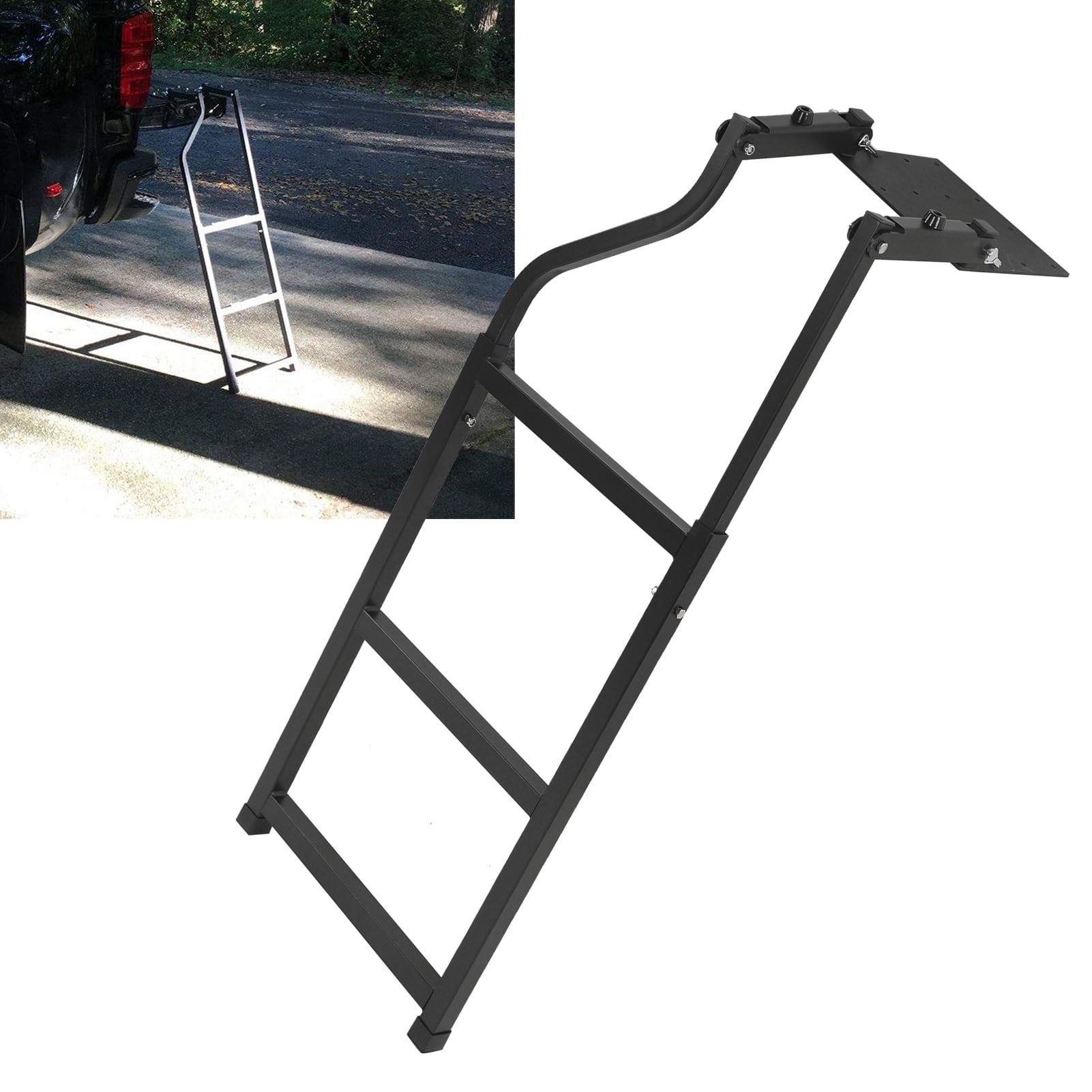 Tailgate Ladder, Black Step Ladder Adjustable Anti Rust Iron  for Pickup