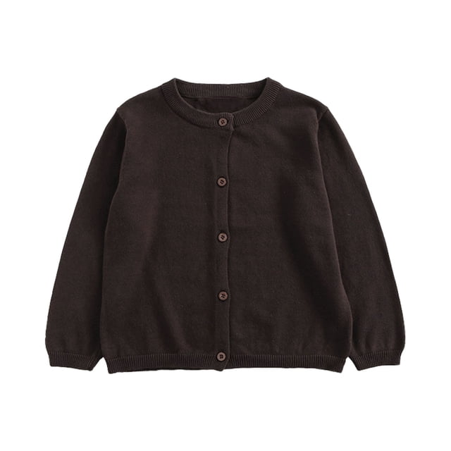 PMVFHDE Chandails Fille Bébé Enfants Filles Cardigan Manches Longues Enfant Chandail Boutonné Fille Col Rond Cardigans Chandail Café,5a