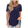 thumbnail image 2 of MRULIC T-Shirts pour Femmes Mode Dentelle Unie Col Rond Manches Courtes T-Shirt Blouse Hauts T-Shirts Femmes Bleu Marine + TG, 2 of 3