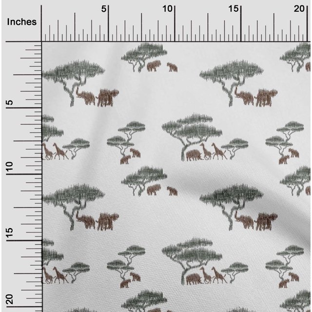 oneOone Cotton Poplin Fabric Tree & Animals Ikat Printed Craft Fabric BTY 42 Inch Wide