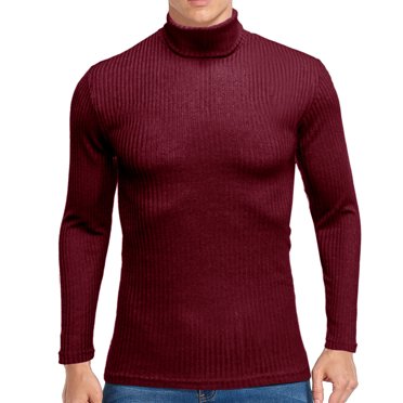 EGNMCR Chandail pour Hommes Chandail Côtelé Uni Tricoté Col Roulé Base Shirt