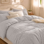 Swift Home Dot Clip Textured Duvet Cover Set, Soft All Season Bedding with Zipper Closure, Queen, Light Gray