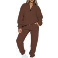 thumbnail image 1 of MAWCLOS Women Jogger Sets Long Sleeve Tracksuit Set Solid Color Two Piece Outfit Breathable Sports V Neck Sweatsuits Coffee M, 1 of 5