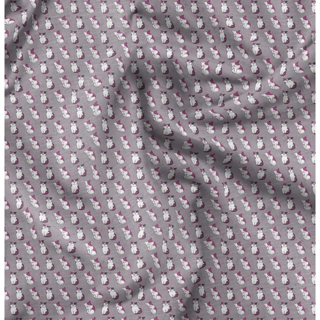 Soimoi Polyester Crepe Fabric Cat Animal Printed Fabric 1 Yard 42 Inch Wide