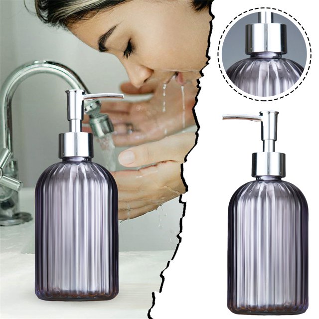 WIFKLSIIPG Grand Distributeur Manuel de Savon Bouteille en Verre Transparent avec Verre Transparent Nervuré et Pompe Métallique. Conçu pour Savon Liquide, Savon à Vaisselle, Shampoing et Plus. Parfait pour les Comptoirs dans les Salles de Bain, Cuisines, Bureaux et Hôtels. Réutilisable et Rechargeable.