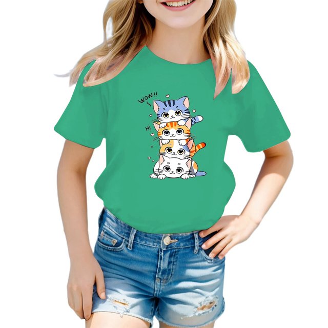 HNMKIU T-Shirt Graphique à Manches Courtes pour Filles, Tenue Décontractée d'Été, Col Rond Tendance pour Jeunes Fashionistas