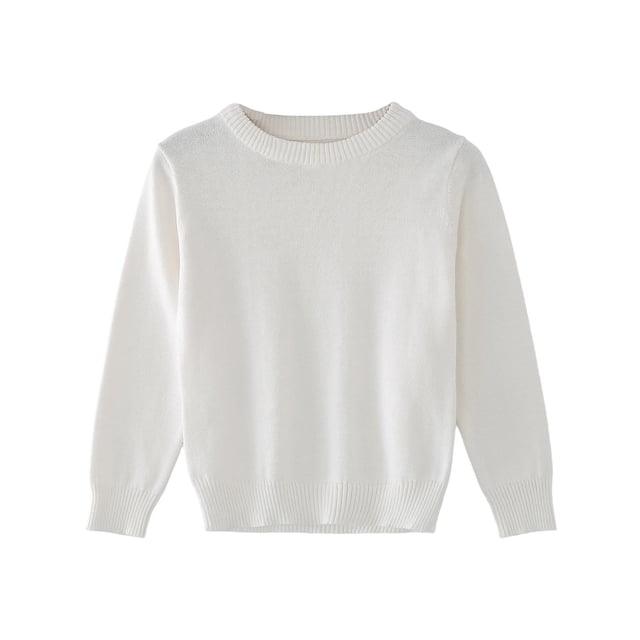Children Sweater Knitted Round Neck Solid Pullover Boys Girls