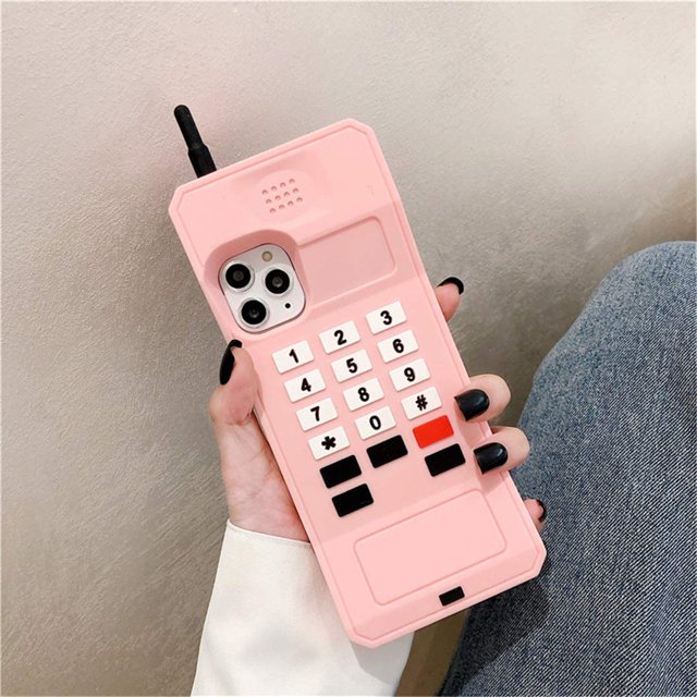 Case for Silicone Carton Design Cute Cover Fashion Funny Kawaii 3D Skin Protective Accessories Shell Shockproof Scratch Resistant Cases Girls Kids, Pink Retro, iPhone 12mini