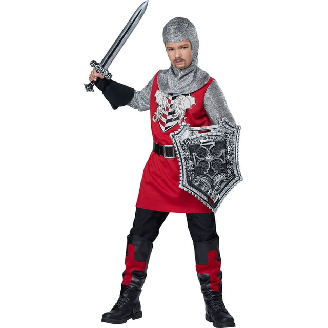 Brave Knight Costume Garçon Enfant Rouge et Gris Guerrier Médiéval Mousquetaire TP-LG