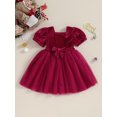 thumbnail image 2 of FOCUSNORM Enfants Filles Robe Couleur Unie Cou Carré Courte Robe Manches Bouffantes Automne Mode Couches Tulle Robe de Princesse Casual avec Ceinture, 2 of 9