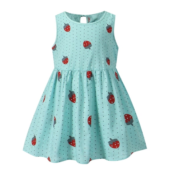 Swstbby Summer Savings Clearance 2025! Girls Summer Dress, Girl's Sleeveless Printed Dress Fashionable and Princess Dress Breathable Gentle and Comfortable Dress Green 3-4 Years