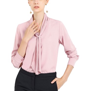 INSPIRE CHIC Blouse à Manches Longues pour Femme en Mousseline Plissée à Nouer au Cou Haut de Bureau Chemise TG Rose