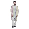 thumbnail image 1 of Atasi Indian Asymmetric Party Wear Kurta With White Churidar Pajama Set For Men, 1 of 3