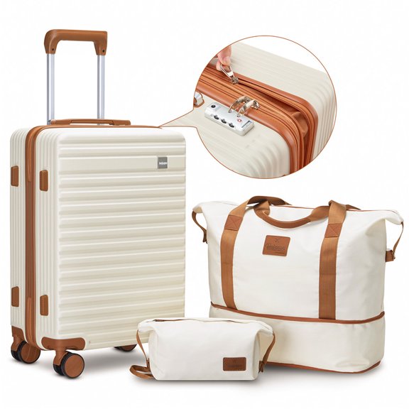 Ensemble de 3 Valises Cabine, Valise Rigide de 20 Pouces avec Roues Pivotantes et Cadenas à Combinaison, Valise de Voyage Légère Unisexe